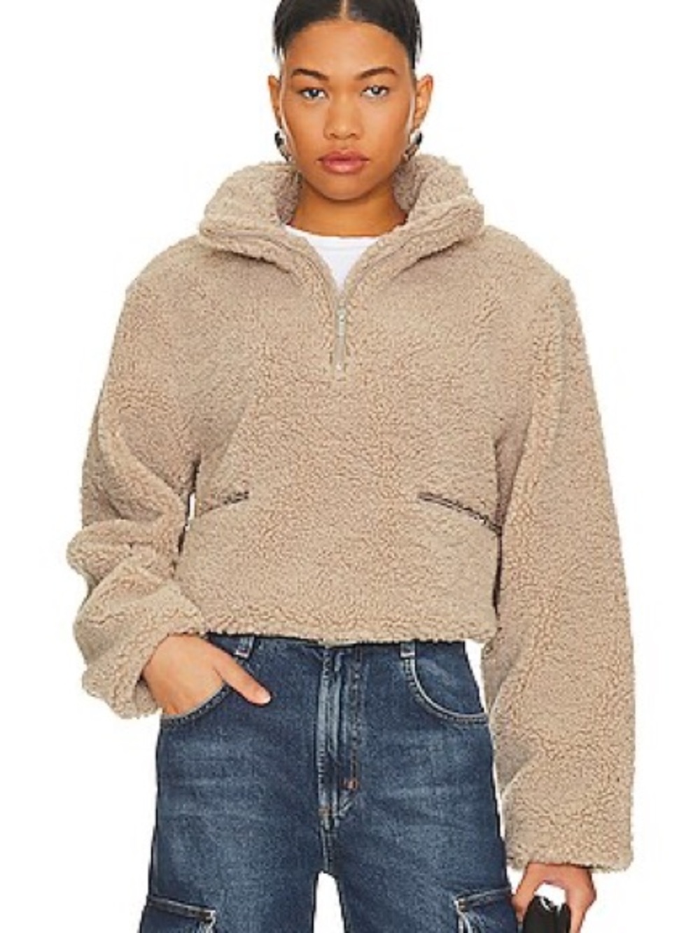 $310 msrp ENA PELLY Layla Taupe Sherpa Half-Zip Pullover size 4 revolve apres